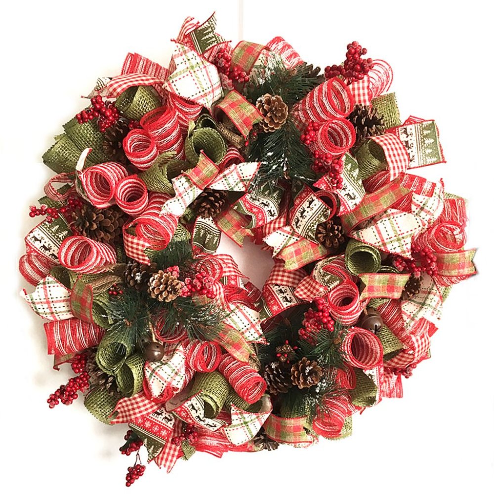 Reindeer Farmhouse Winter Wreath for Front Door Rustic Pinecone Farmhouse Decor